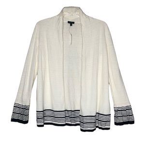 NWT TALBOTS | Cream Black Striped Pleated Sleeve Open Front Cardigan Sweater
